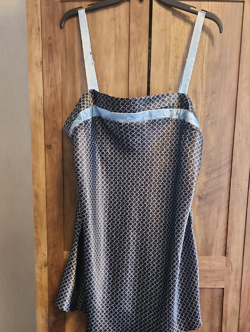 Brown  and Blue Geometric Mini Slip Dress/Lingerie Dress